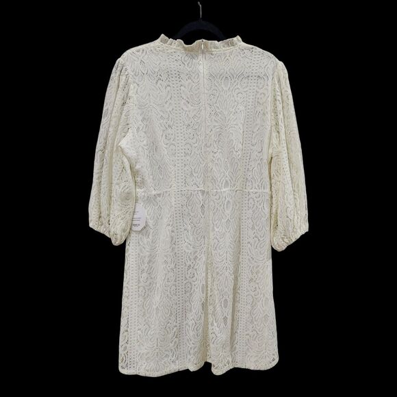Outrageous Fortune Ivory Lace‎ High Neck Bishop Sleeve Tunic Shift Dress Size 12 - Picture 9 of 12